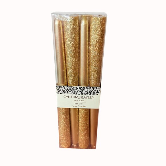 Holiday Gold Glitter Taper Candles Two Tone Set Of 8 Sparkle By Cynthia Rowley - Picture 13 of 13